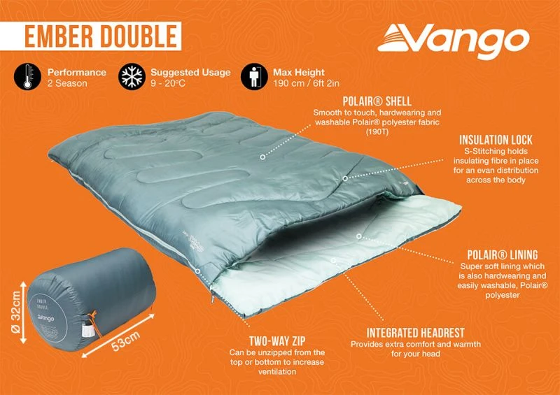 Vango Ember Double Sleeping Bag - Mineral Green - Image 2