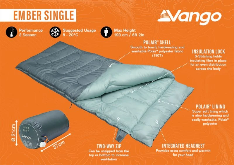 Vango Ember Single Sleeping Bag - Mineral Green - Image 2